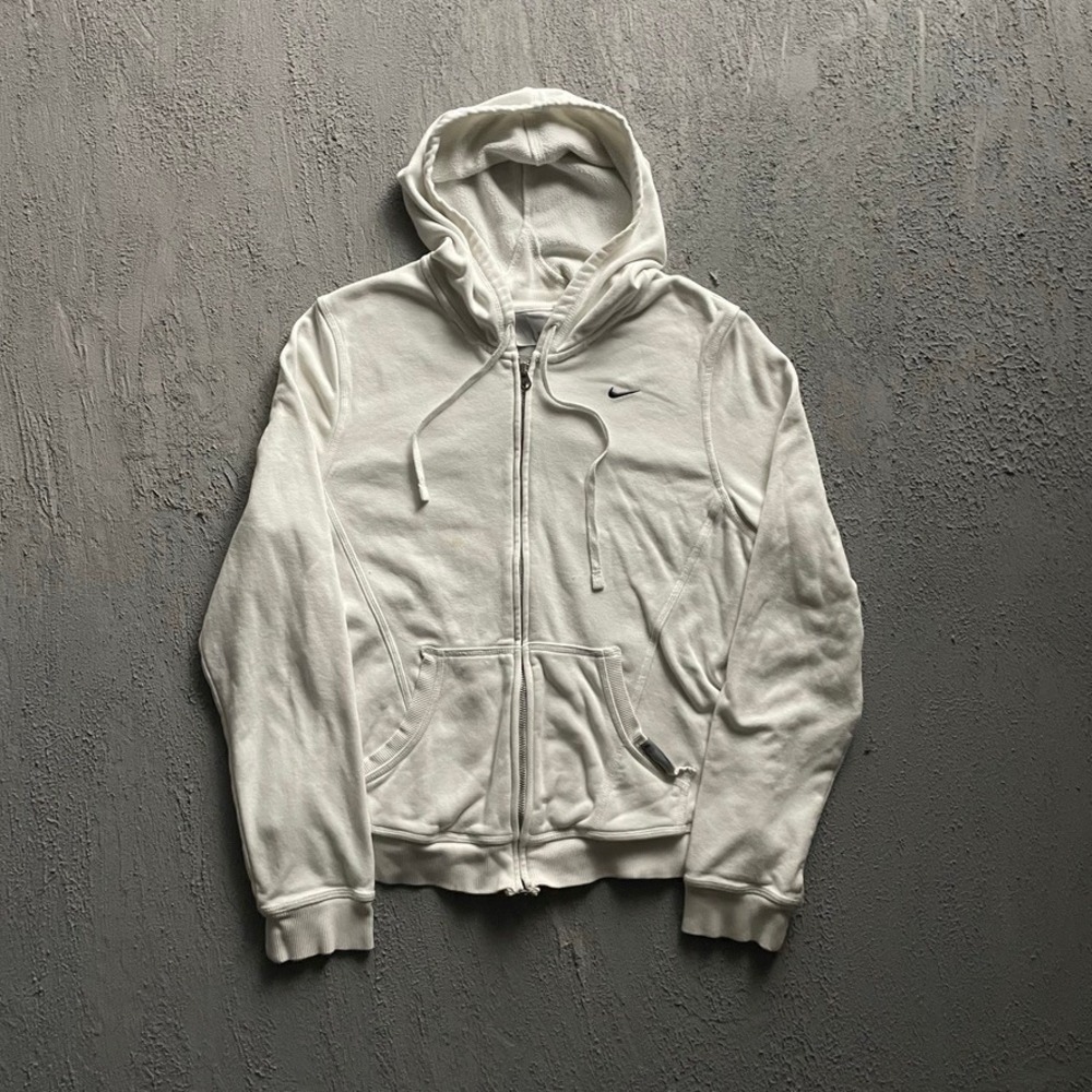 Vintage Nike Zip Up Hoodie Women XL White‎ 2000s silver tab